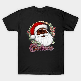 Believe Afro Santa Christmas T-Shirt